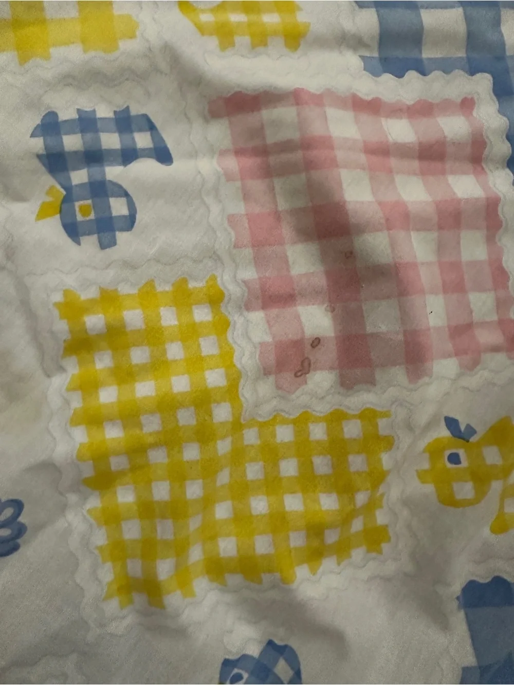 Vtg Wamsutta Pastel Baby Fitted Crib Sheet Unisex Animals and Gingham Checks